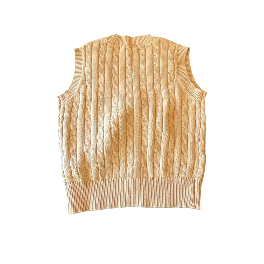 Munrospun Sweater Vest Beige Cable Knit Button Front V-Neck Sleeveless - Picture 4 of 4